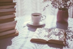 books and coffee on a table