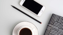 coffee cup, smart phone,